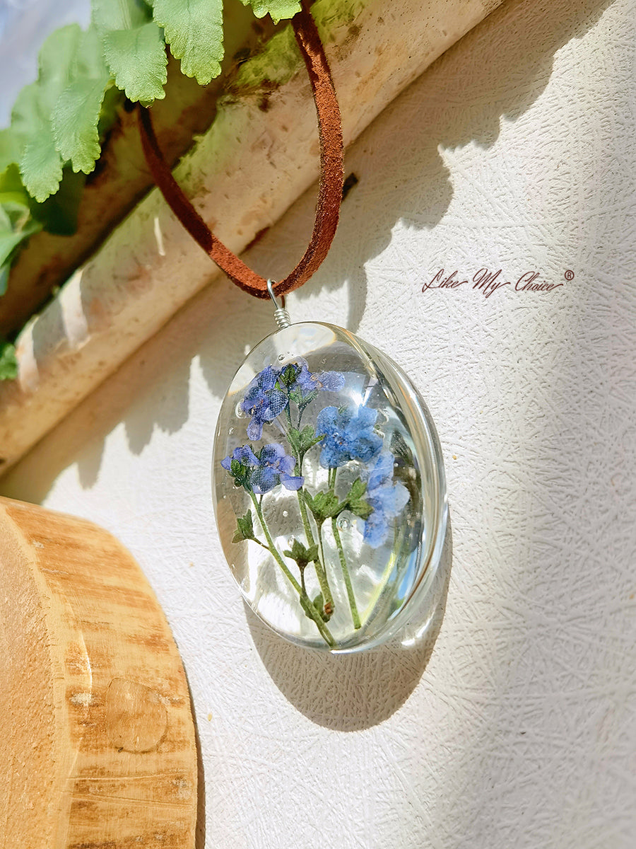 Dried Flower Necklace Forget-me-not Preserved Flower Pendant