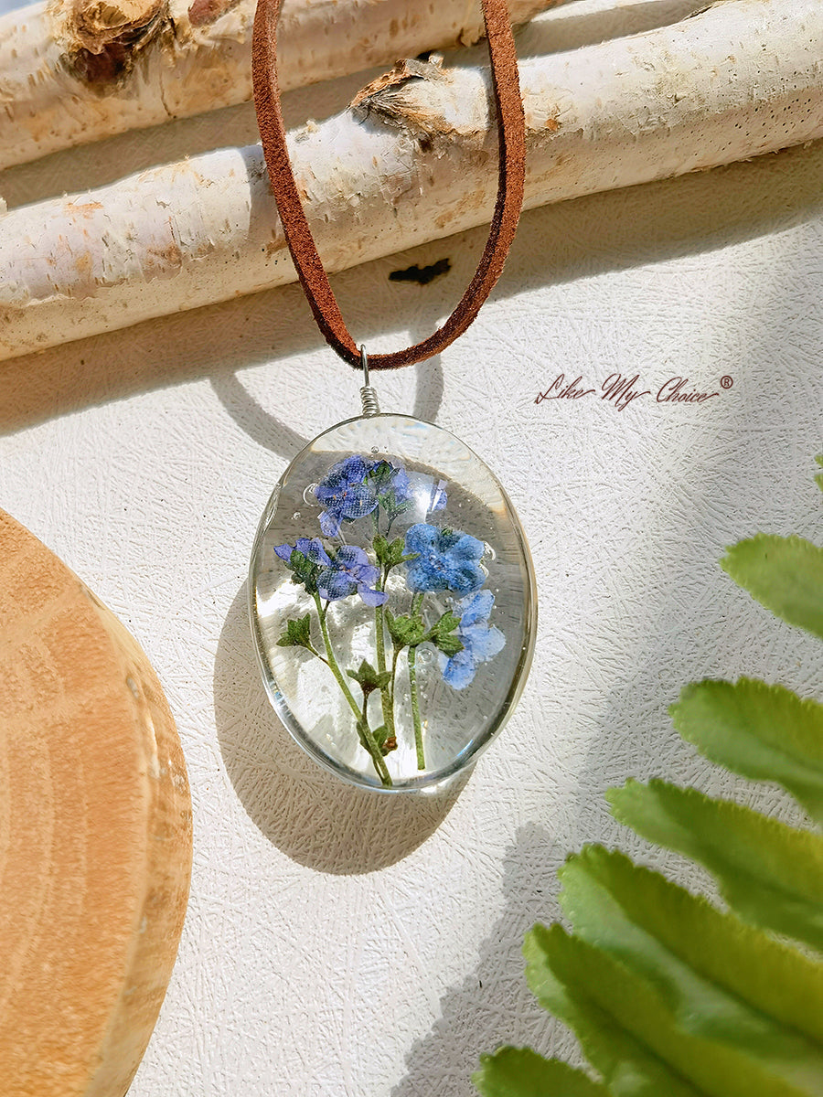 Dried Flower Necklace Forget-me-not Preserved Flower Pendant