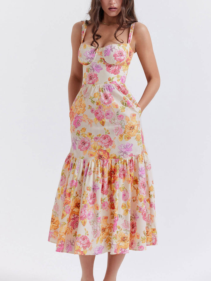 Strap A-Hem Floral Midi Dress