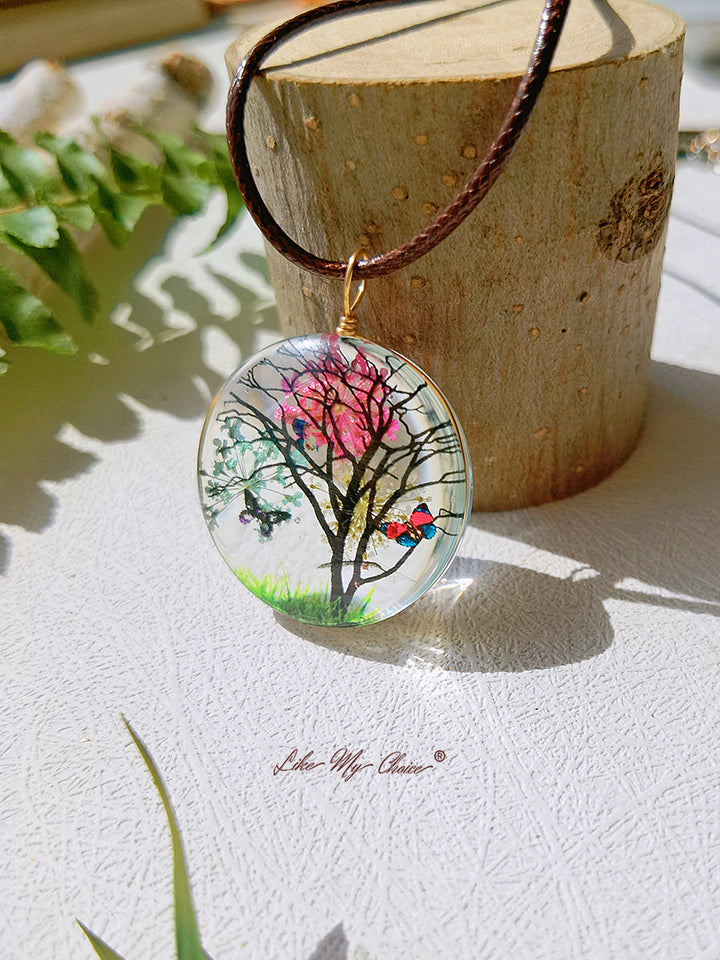 Collier pendentif arbre de vie fleur de prunier