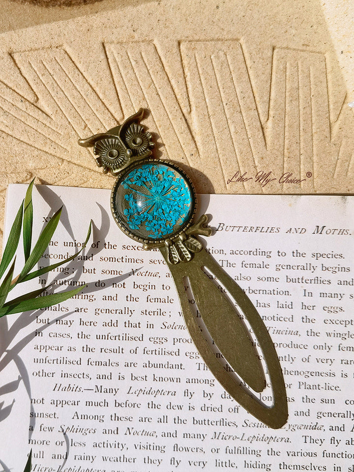 Queen Anne Lace Floral Owl Bronze Bookmark