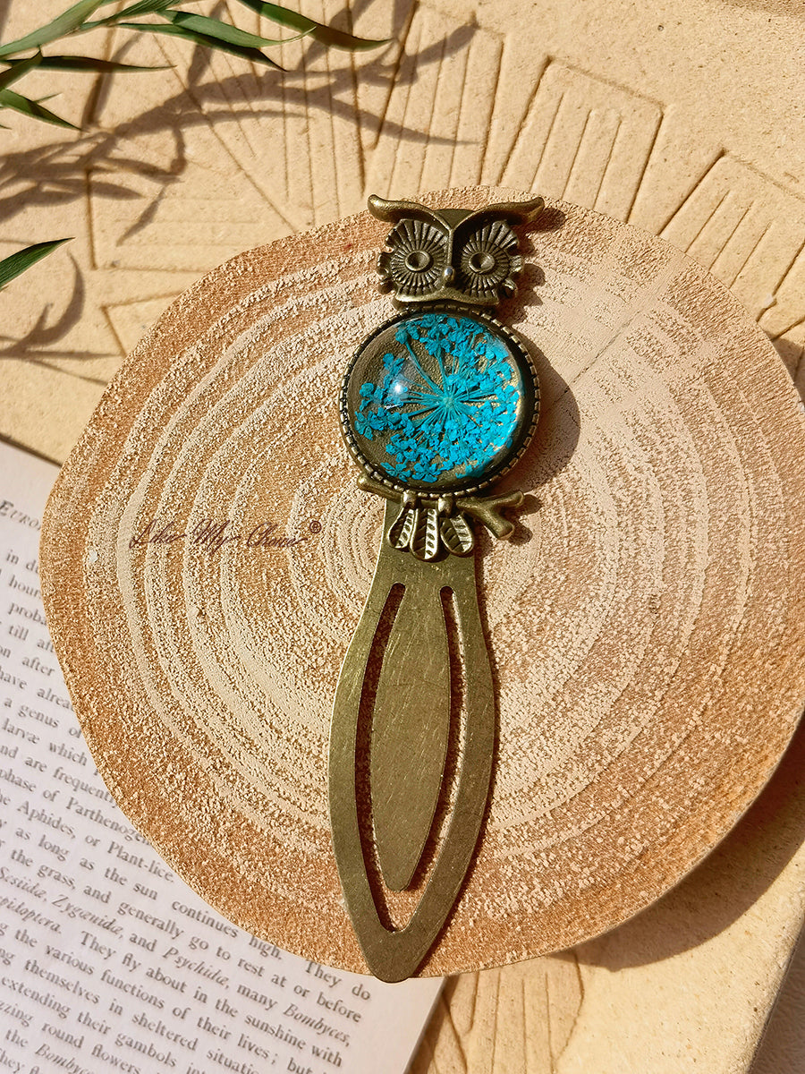 Queen Anne Lace Floral Owl Bronze Bookmark