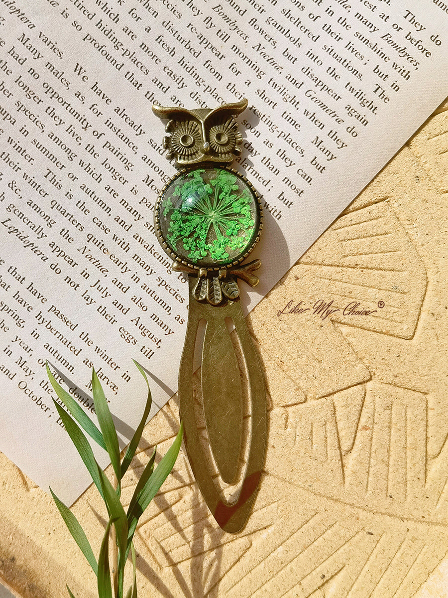 Χάλκινος σελιδοδείκτης Queen Anne Lace Floral Owl