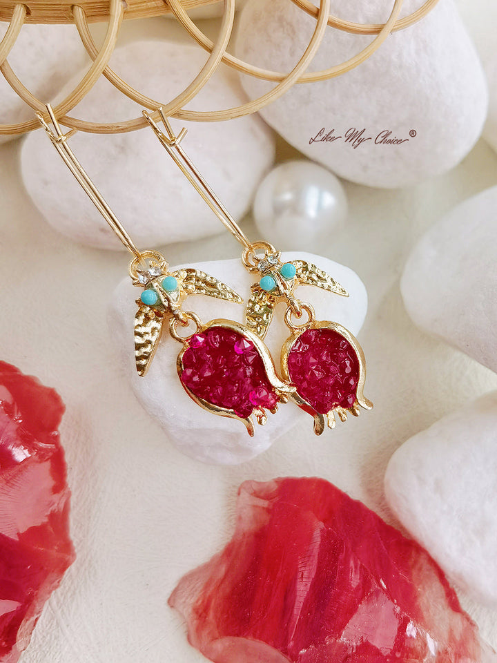 Pomegranate Design Turkish Gold Earrings