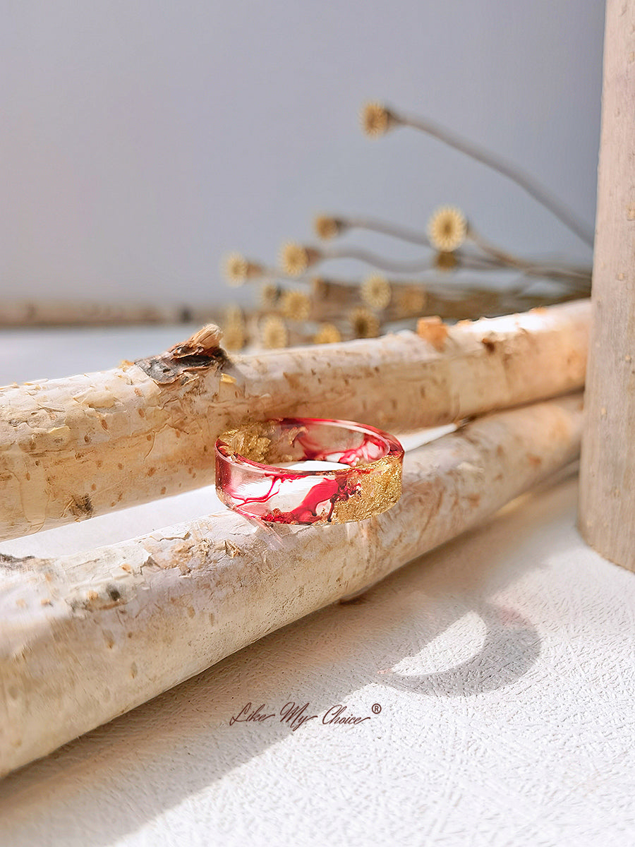 Handmade Dried Flower Gold Foil Colorful Resin Ring