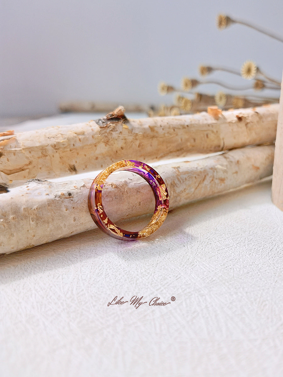 Handmade Dried Flower Gold Foil Colorful Resin Ring