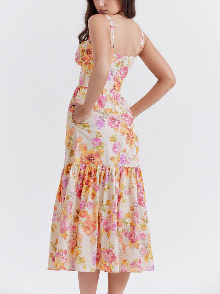 Strap A-Hem Floral Midi-kjole