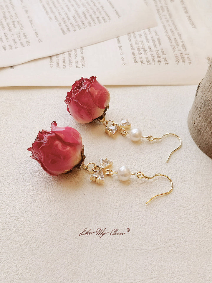 Pressed Flower Earrings - Vintage Rose