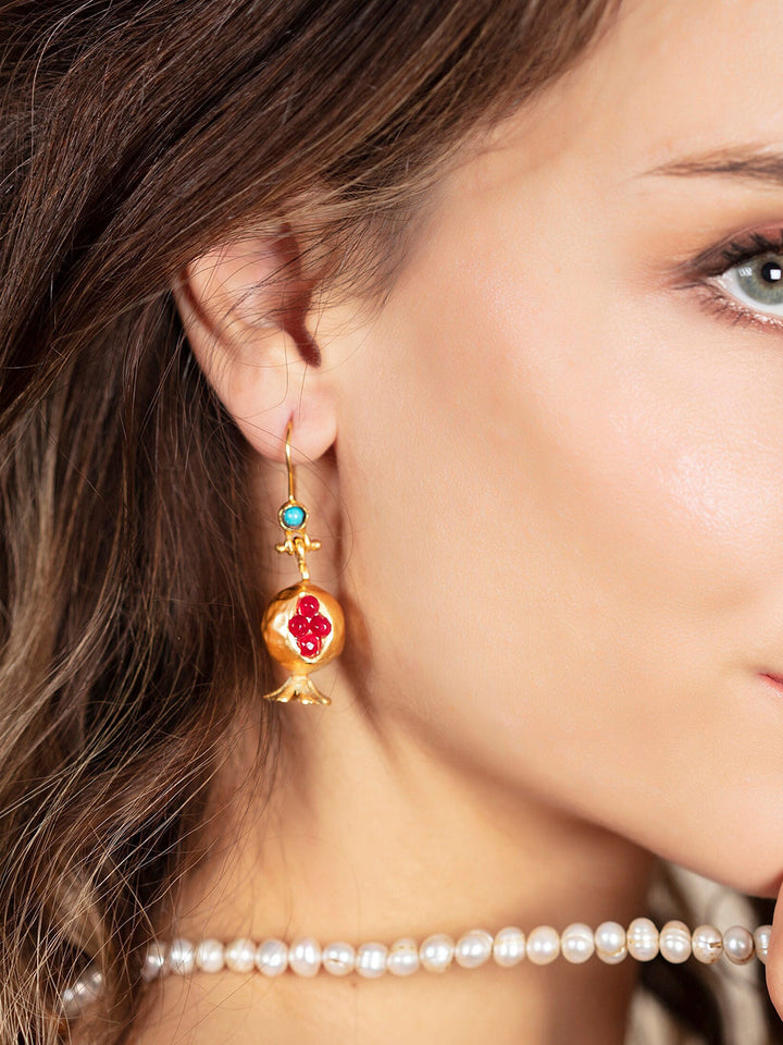 Granaatappel Design Turquoise Turkse gouden oorbellen