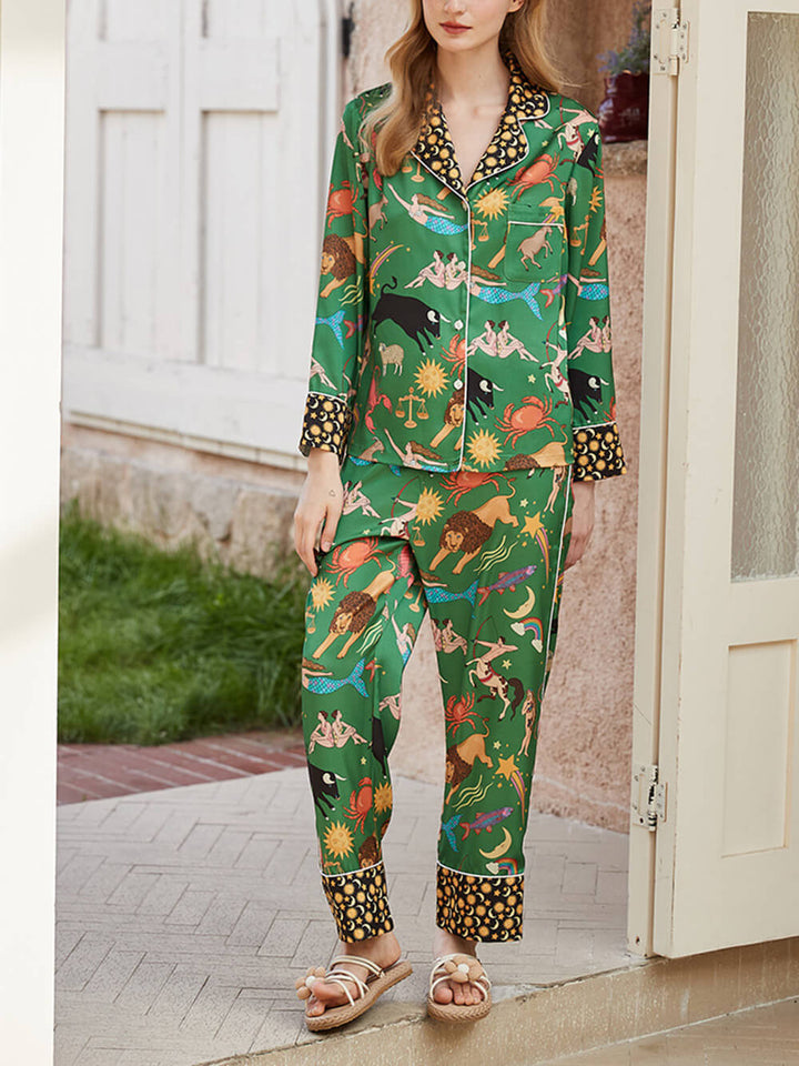 Conjunto de pijama com estampa de constelação verde