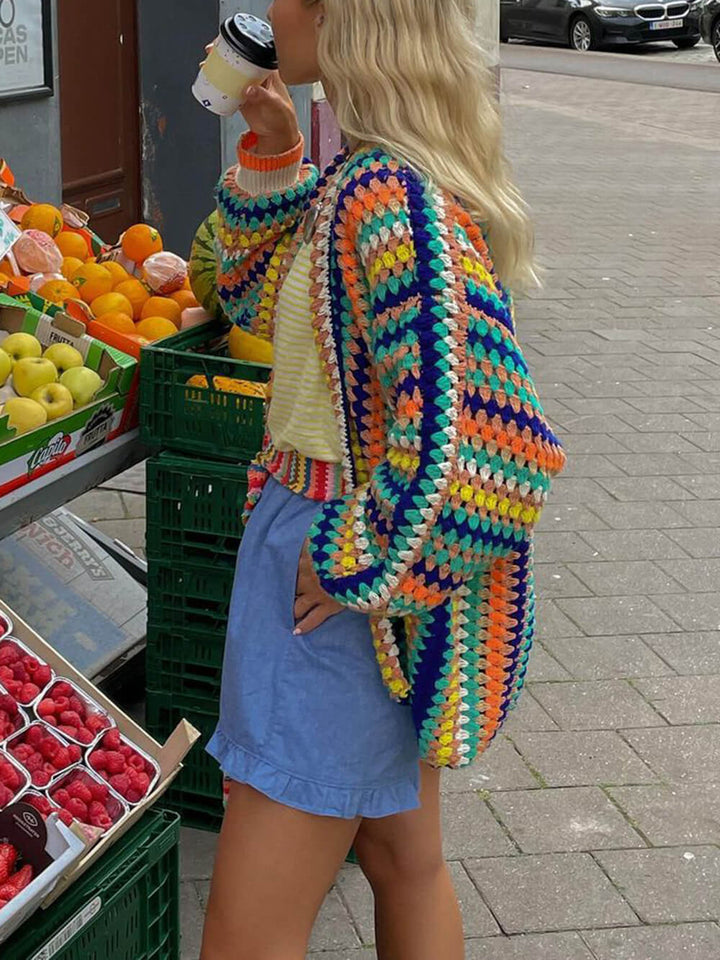 Rainbow Stripe Crochet Loose Cardigan