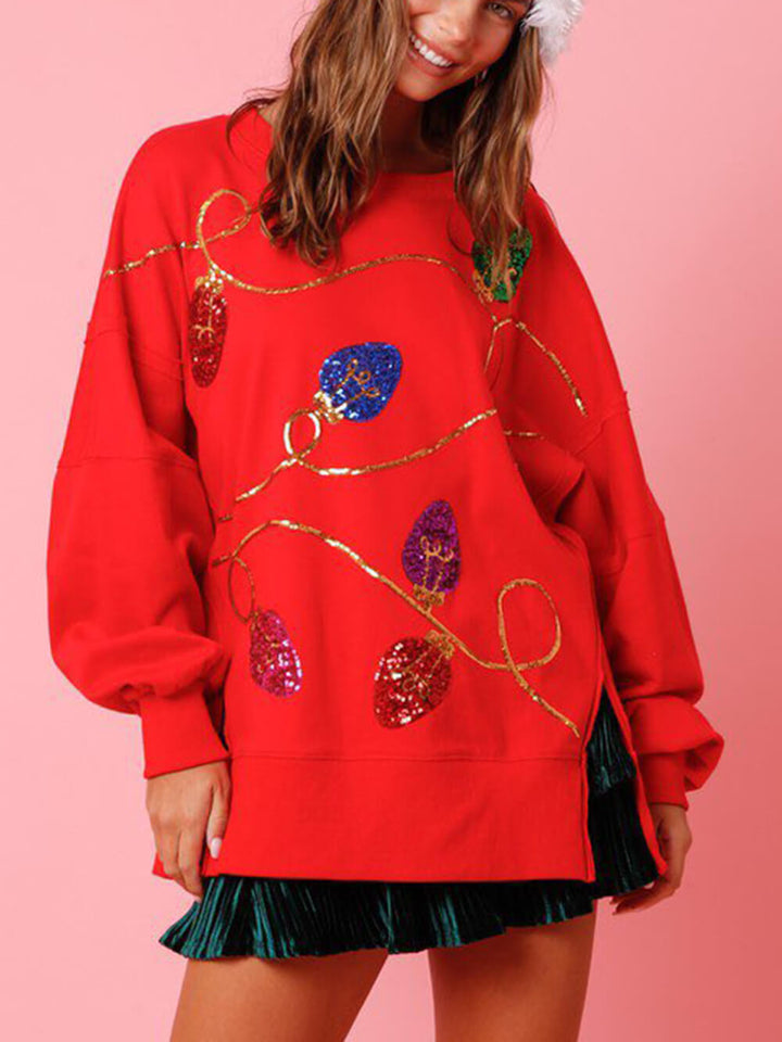 Χριστουγεννιάτικο μακρυμάνικο πουλόβερ φούτερ με παγιέτες