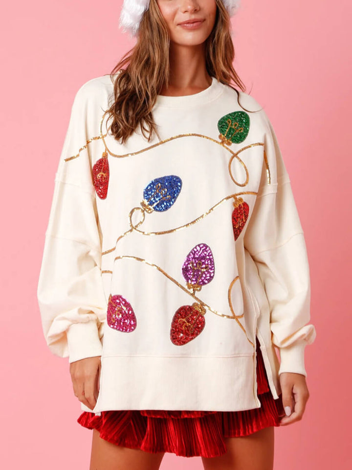 Χριστουγεννιάτικο μακρυμάνικο πουλόβερ φούτερ με παγιέτες