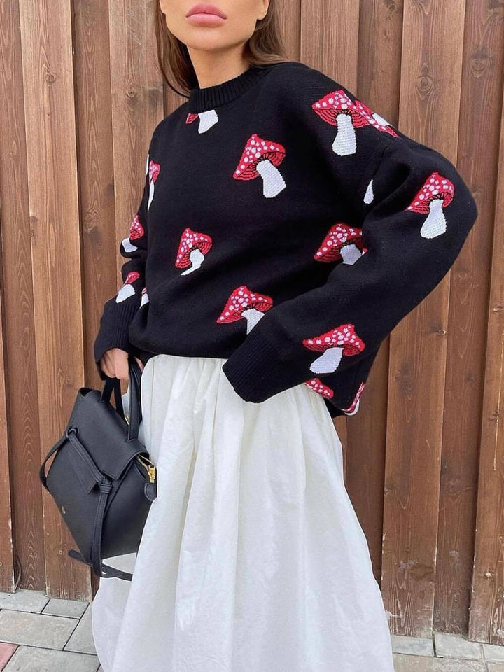 Mushroom Pattern Contrast Pullover Sweater