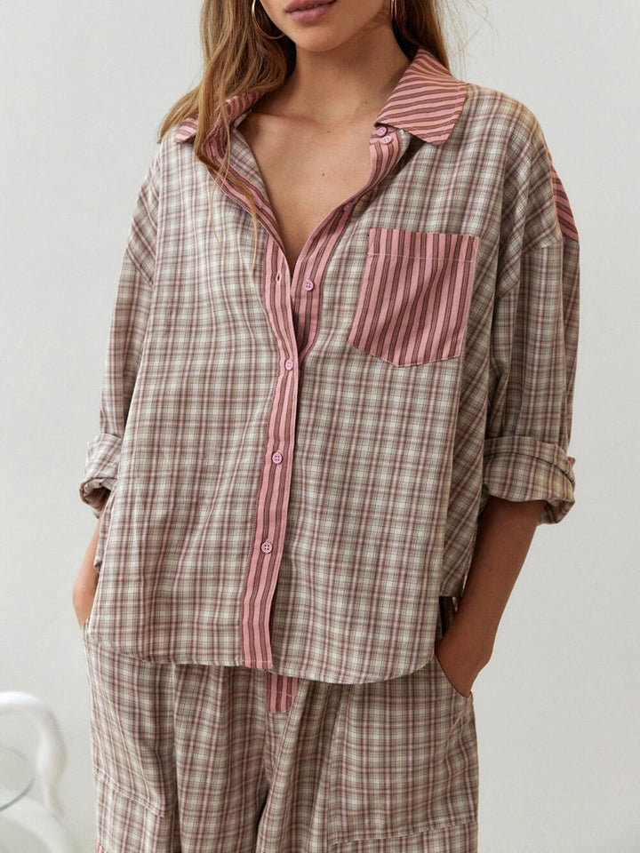 Rosa Pyjama-Set mit lockerem Spleißmuster