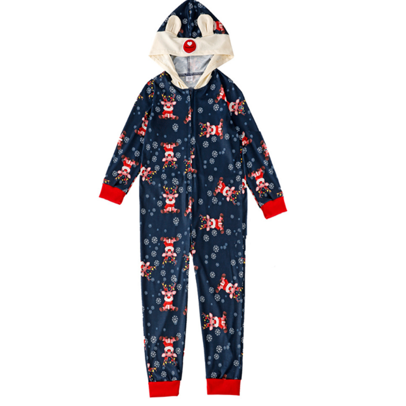 Conjunto de pijama de una pieza con capucha y estampado navideño