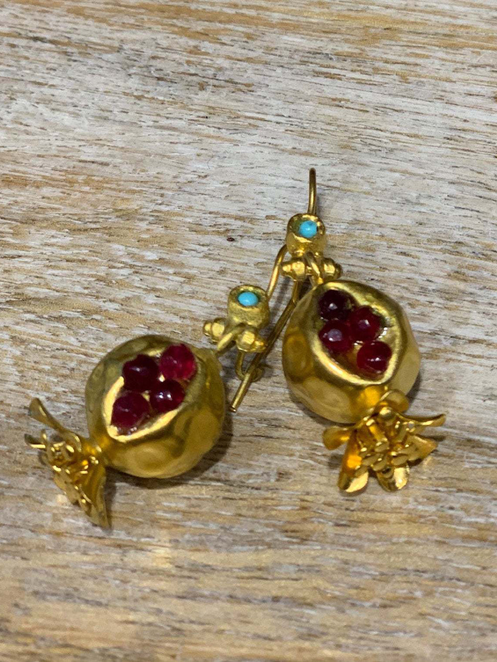 Granatäpple design turkos turkiskt guld örhängen