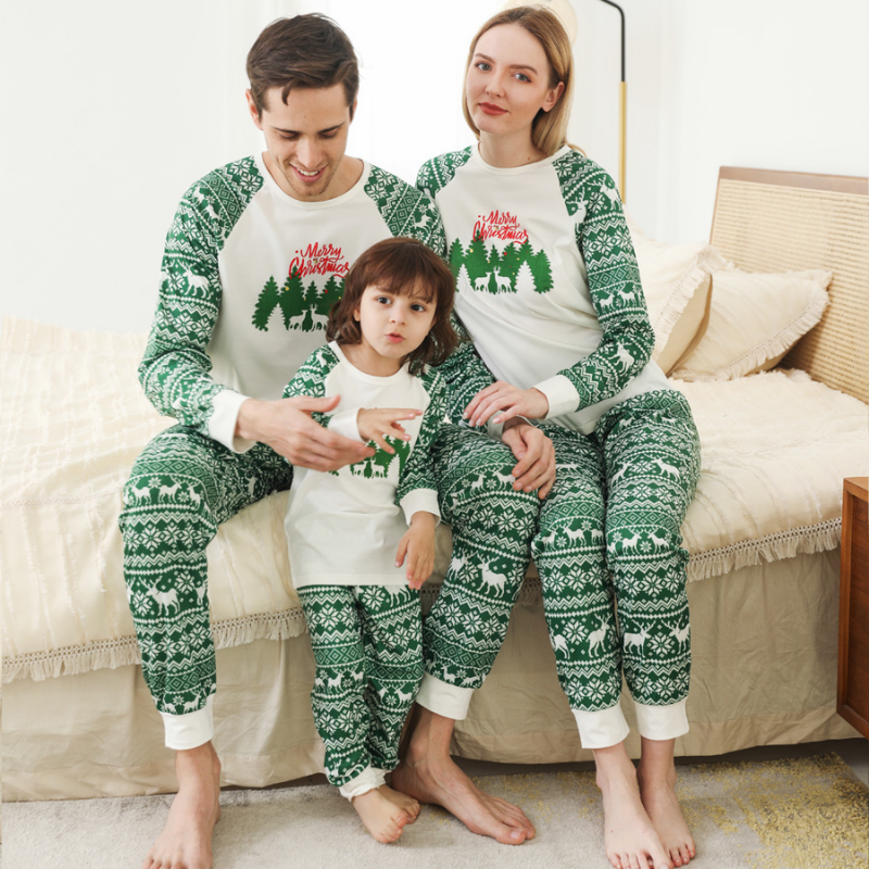 Juletryk Rundhalset Forældre-barn Pyjamas