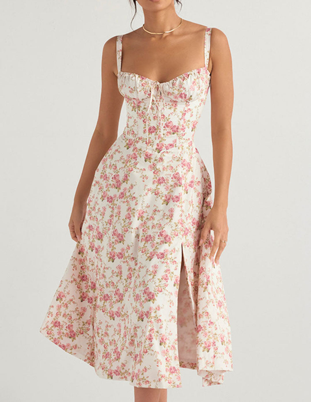 Rose Print Herringbone Slip Dress