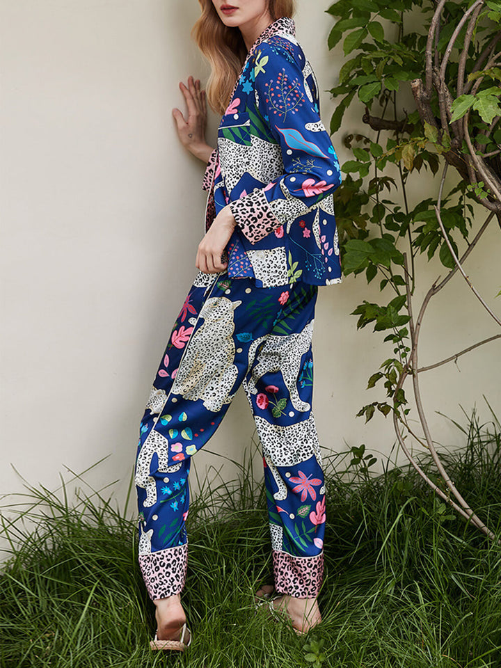 Sininen Snow Leopard Print Pyjama-setti