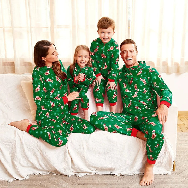 Mehrfarbiger Familien-Einteiler-Pyjama mit Kapuze für den Urlaub