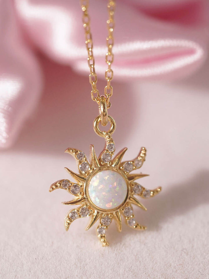Retro Dopamin Sonne Halskette Opal Anhänger Opal Halskette Ohrringe