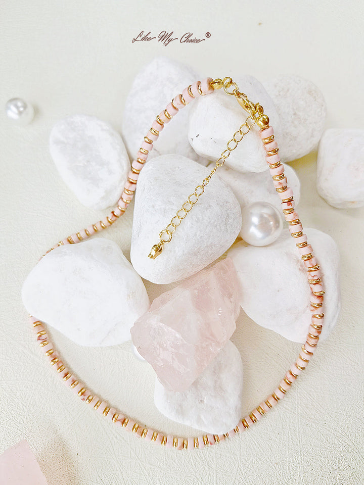 Pink Natural Gemstone Necklace for Fall