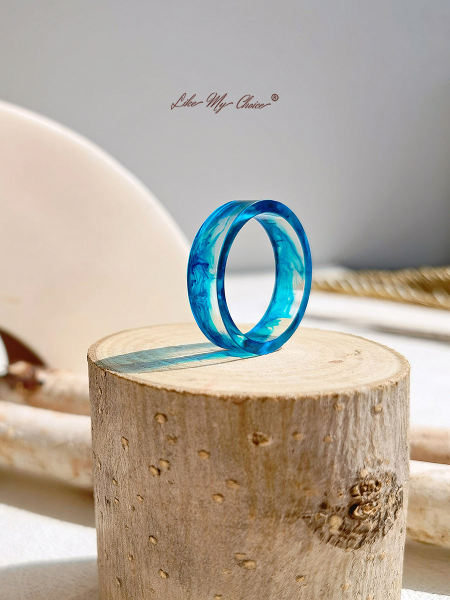 Inel din rășină colorată cu cristale de gheață și foc