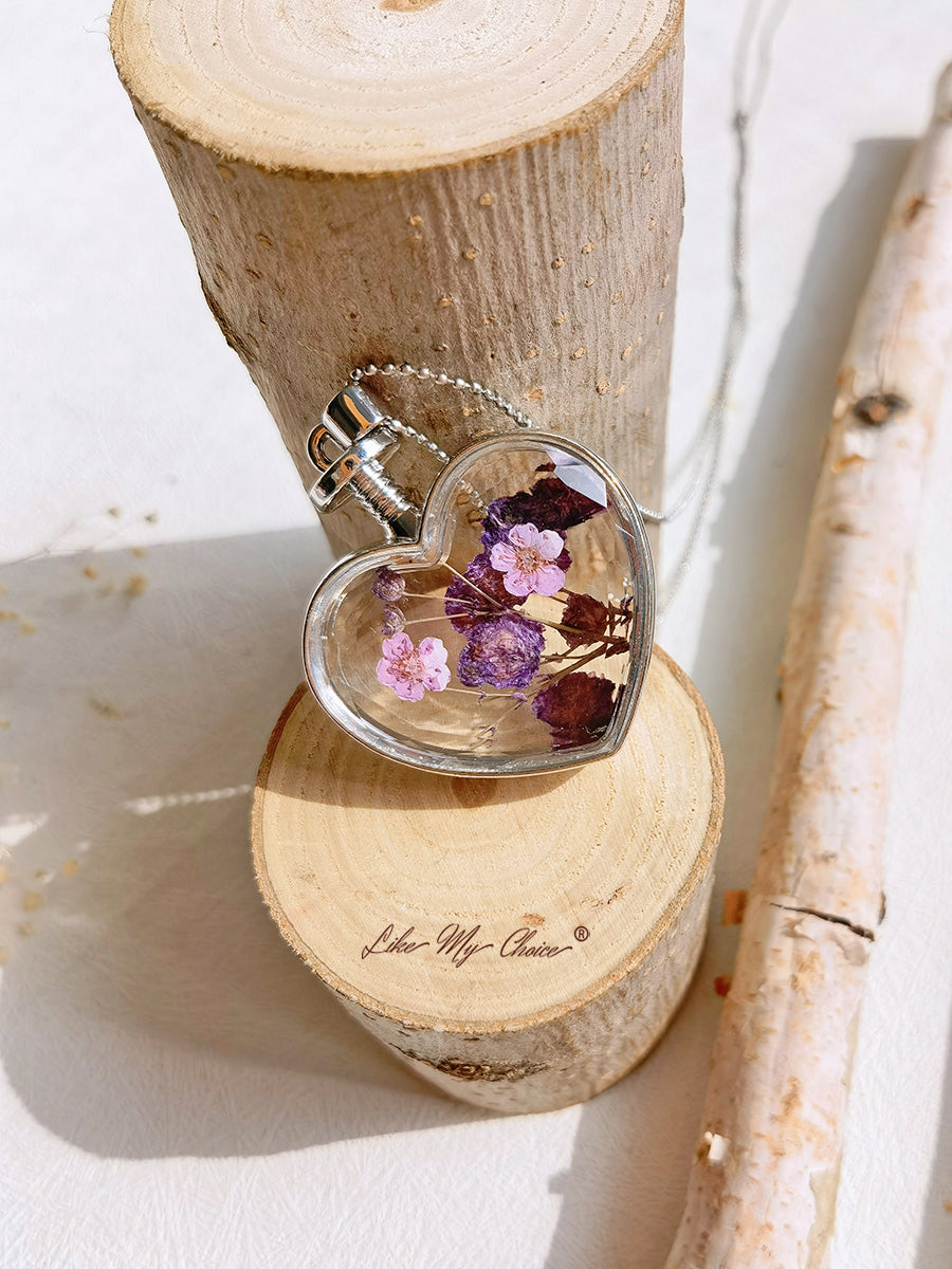Flaach Purple Red Blummen Vergiess-Mir-Net Crystal Glass Häerz Halskette
