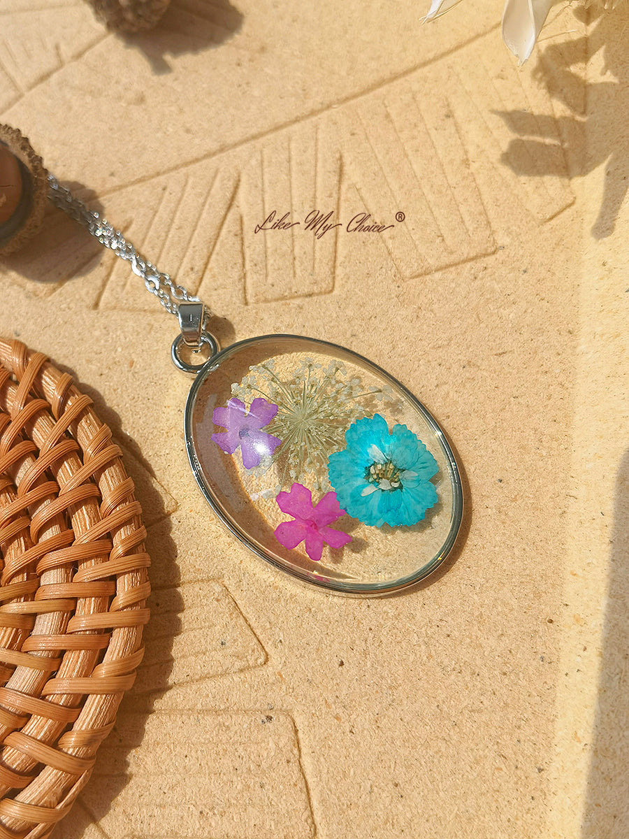 Pryskyřice přívěsek náhrdelník s Larkspur modrý květ Galsang