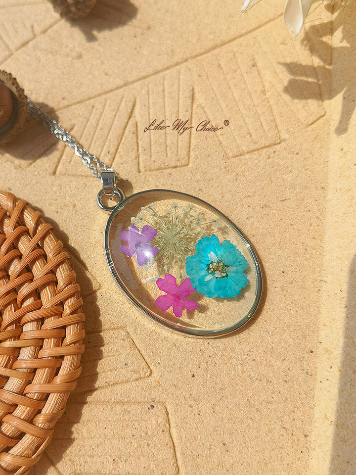 Pryskyřice přívěsek náhrdelník s Larkspur modrý květ Galsang
