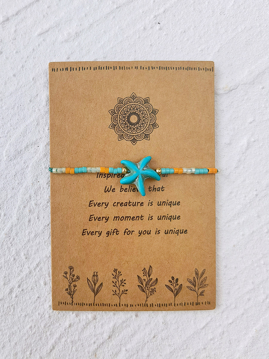 Adjustable Drawstring Beaded Bracelet StarfishTurquoise