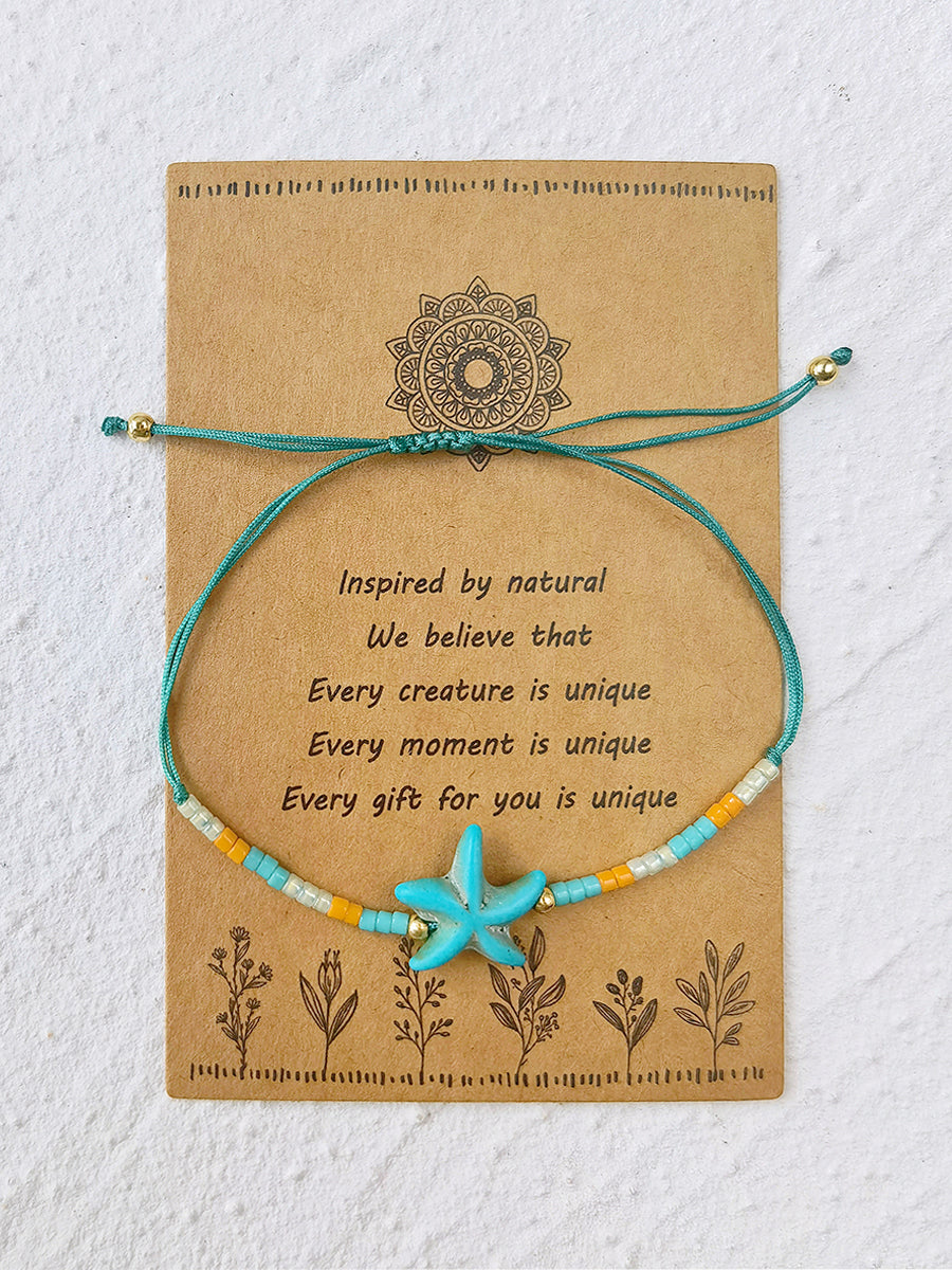Upassbar Drawstring Beaded Bracelet StarfishTurquoise