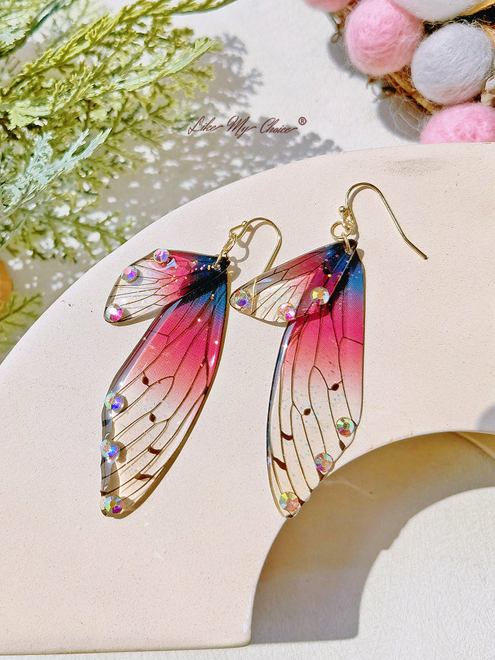 Pendiente de diamantes de cristal hecho a mano con alas de mariposa