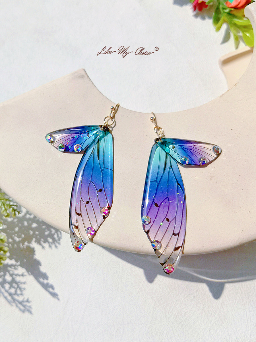 Pendiente de diamantes de cristal hecho a mano con alas de mariposa