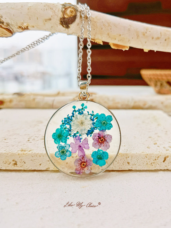 Forget me not Queen Anne Lace Pressed Flower Κολιέ