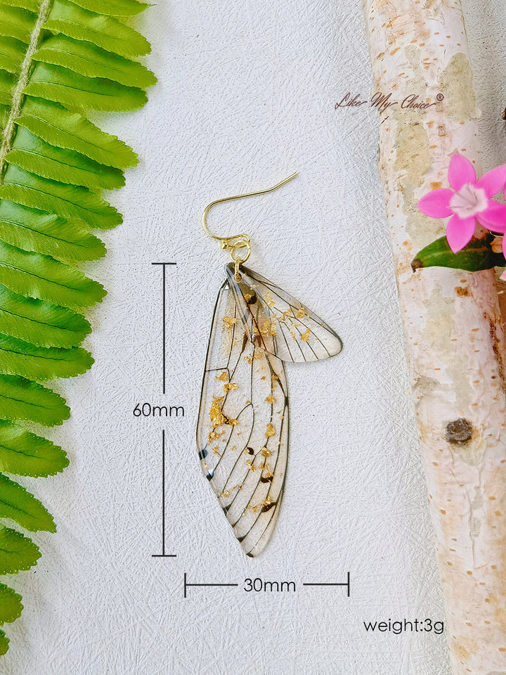 Skrzydło motyla Ręcznie robiony kryształowy złoty kolczyk foliowy