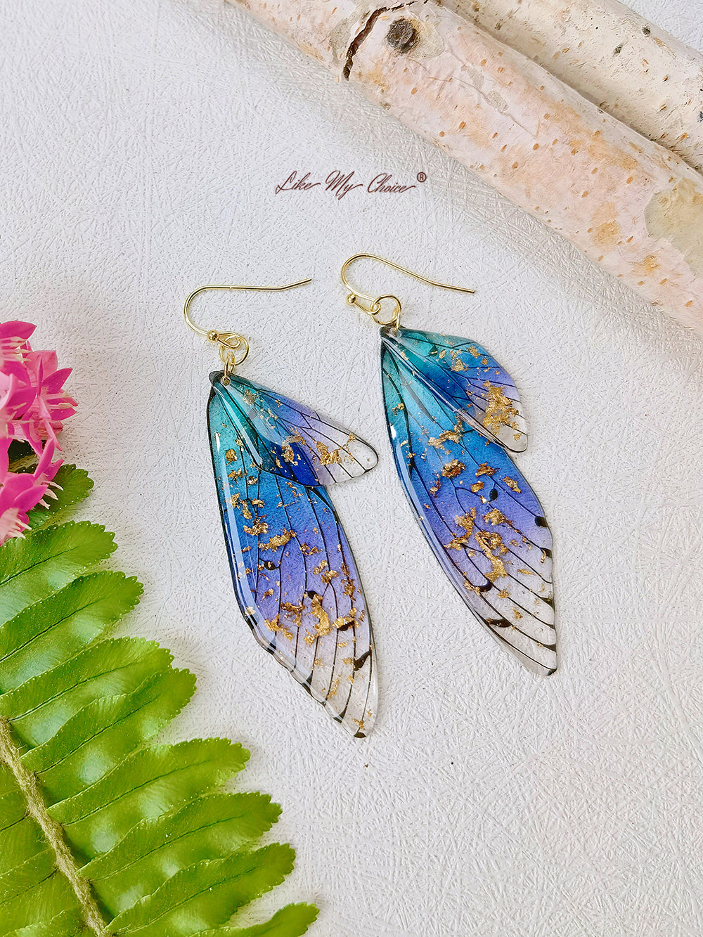 Butterfly Wing Handmade Crystal Gold Foil Earring