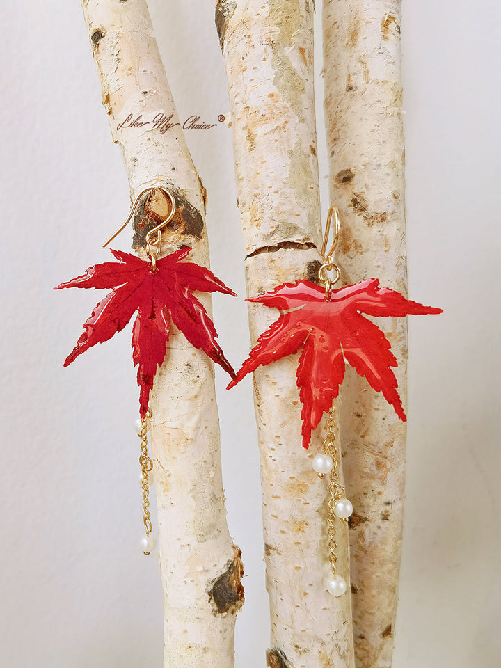 Sun Catcher Maple Leaf Resina Brincos de Pérola Dourada