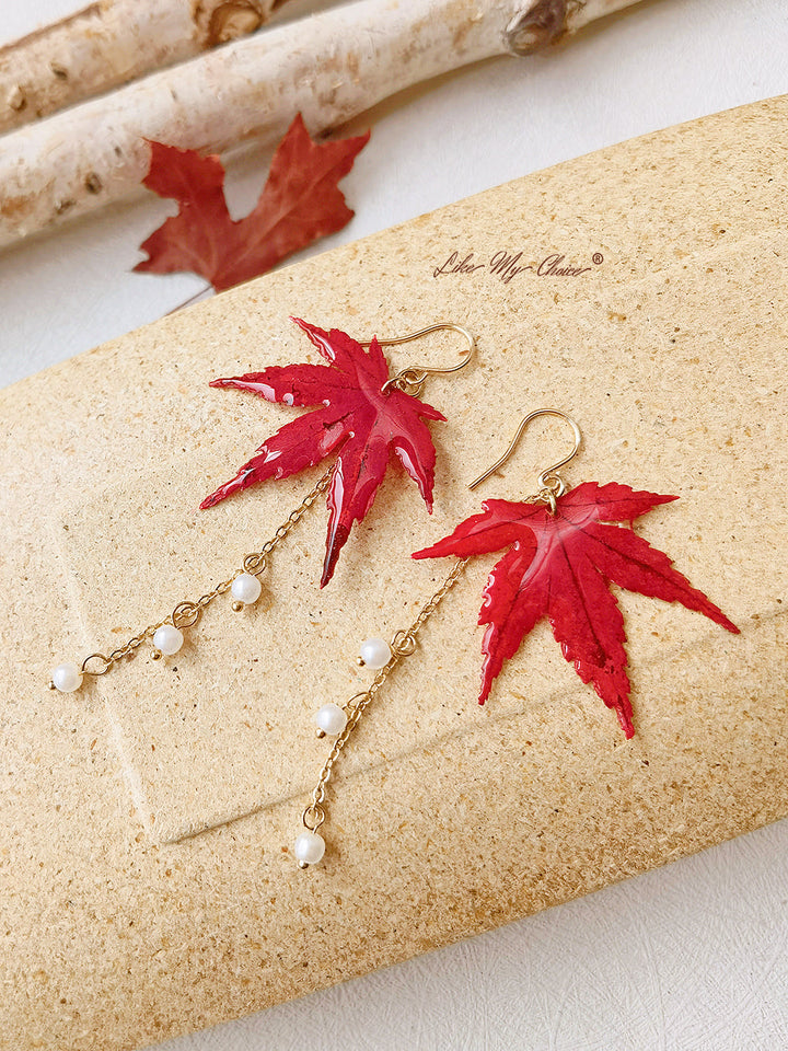 Sun Catcher Maple Leaf Resin Guld Pearl örhängen