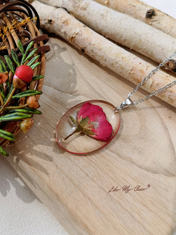 Pressed Flower Necklace - Rose Resin