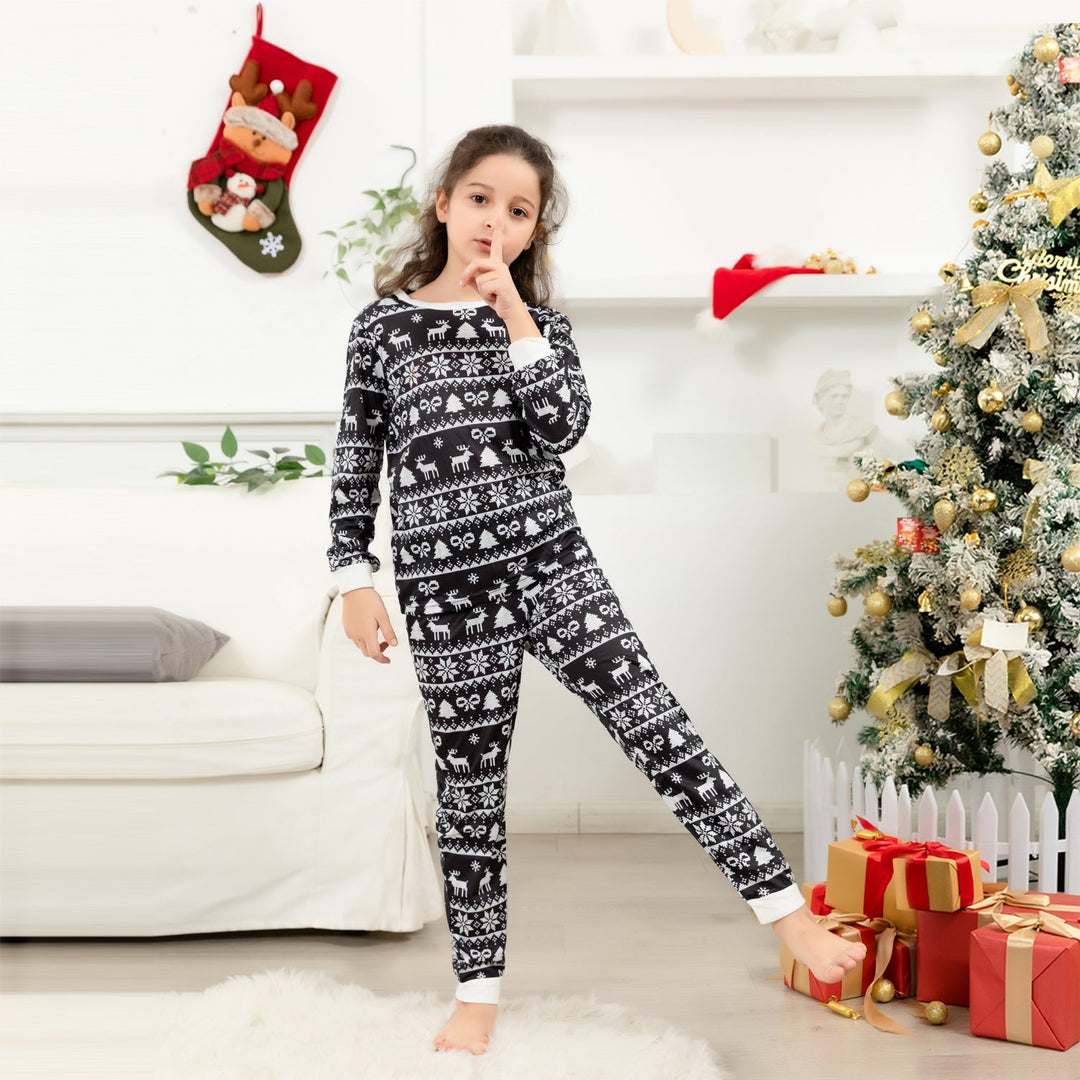 クリスマス ブラック ホワイト プリント ファミリー マッチング パジャマ セット