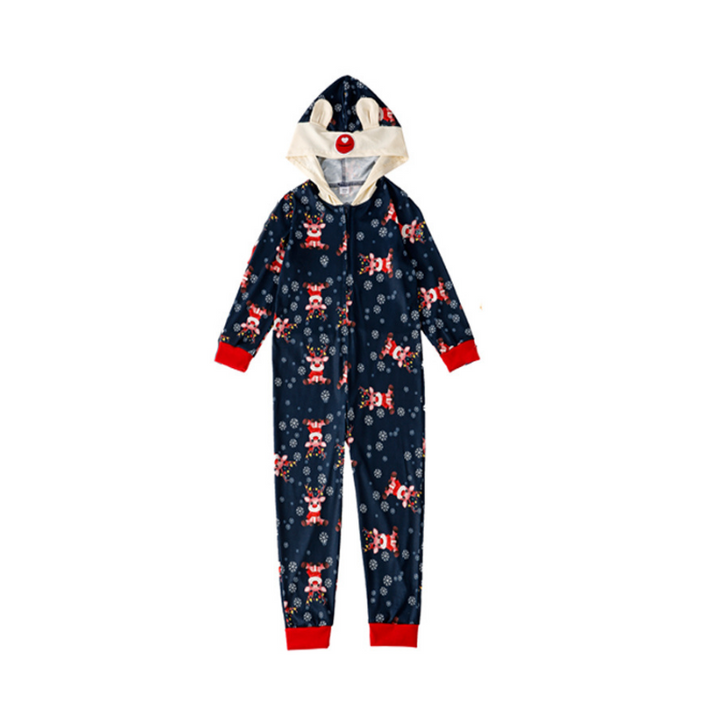 Chrëschtdag Print Hooded One-Piece Pyjamas Set