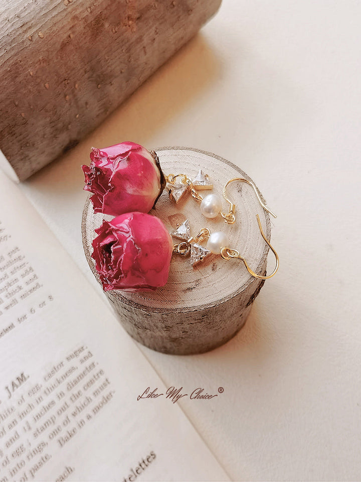 Pressade blomörhängen - Vintage Rose