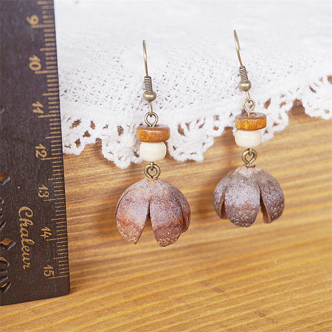 Håndlavede smykker retro øreringe med tørret frugt i massivt træ