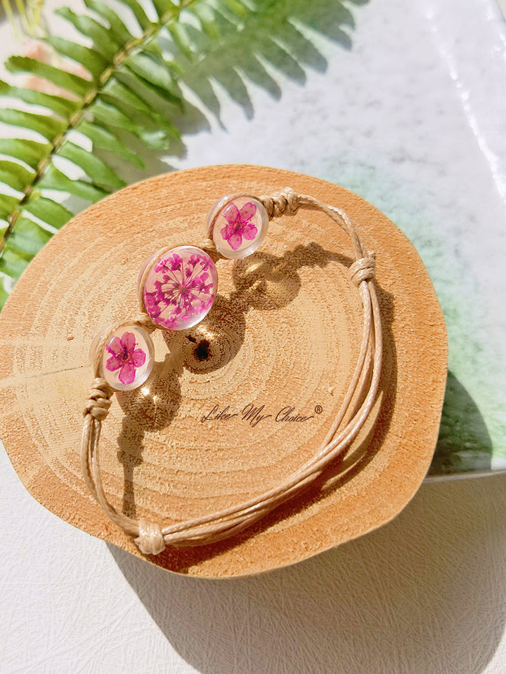 벚꽃 원석 유리 커버 참 조절 가능한 로프 스트랜드 팔찌 팔찌