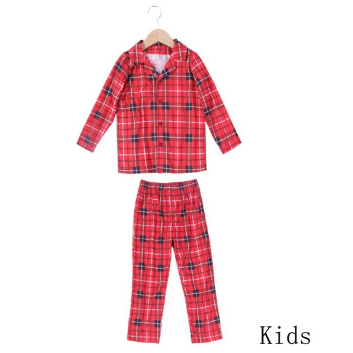 بدلة الوالدين والطفل بقميص مطبوع عليه مربعات باللون الأحمر لعيد الميلاد (مع ملابس للكلاب الأليفة)