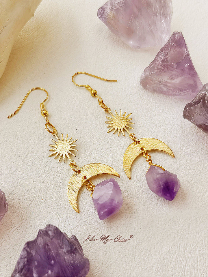 Bohemian Crescent Moon & Sun Crystal Earrings