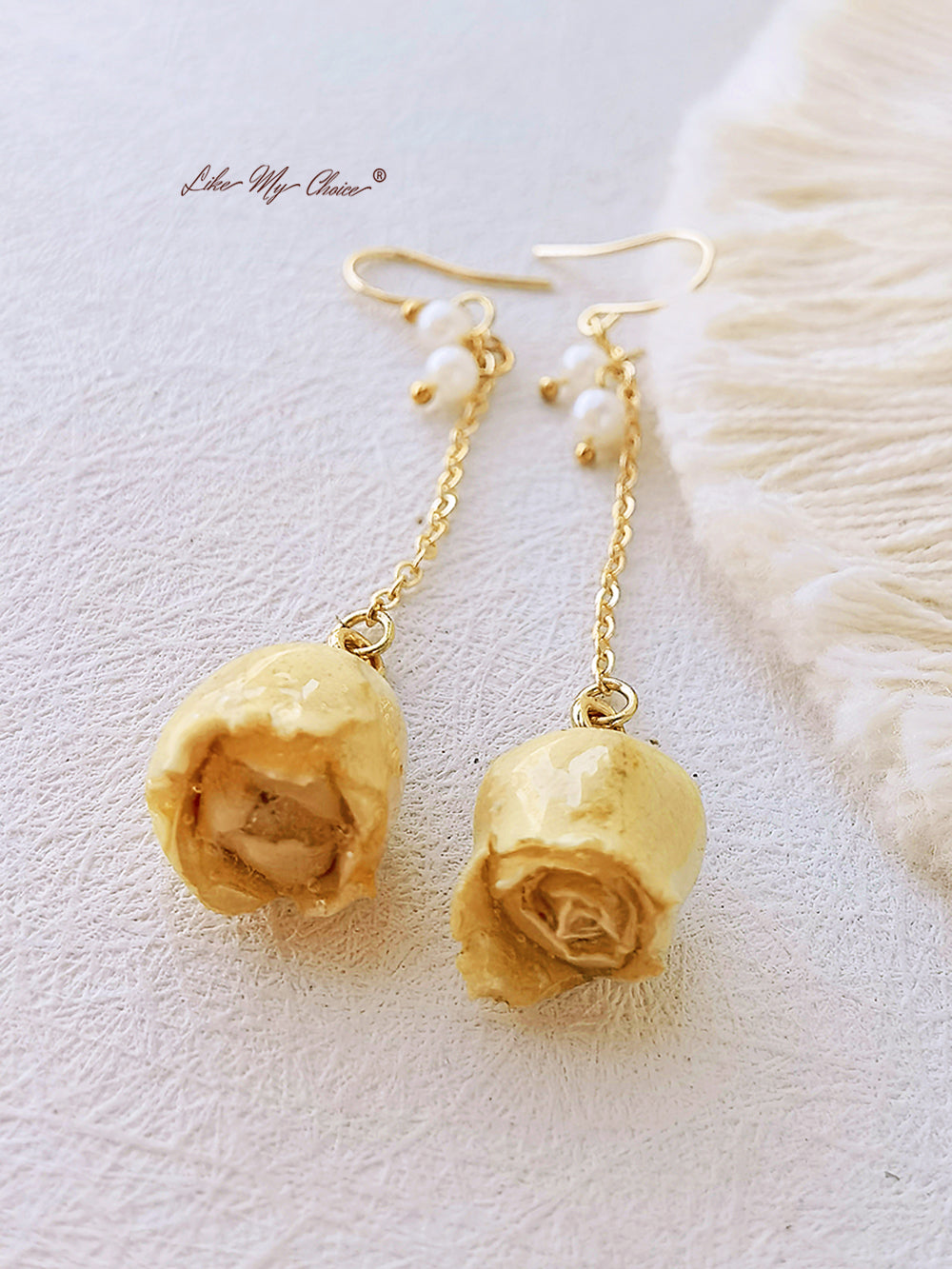 Pressed Flower Earrings - Pearl Rose Bud