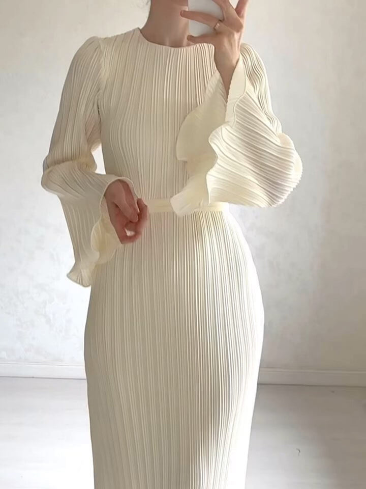 Pleated Bell Sleeve Maxi Dress